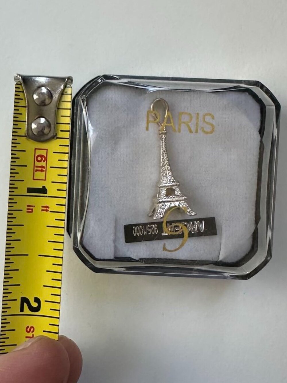 New in Box Vintage Silver Eiffel Tower Charm Pendant NWT Old Stock .925 - Picture 7 of 7